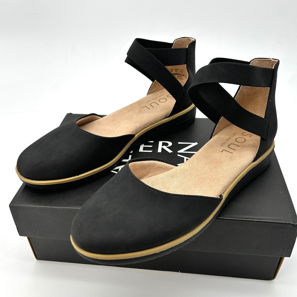 SOUL Naturalizer Intro Womens Flats Size 9 M Black Ankle Strap Low Wedge NEW - Picture 6 of 7